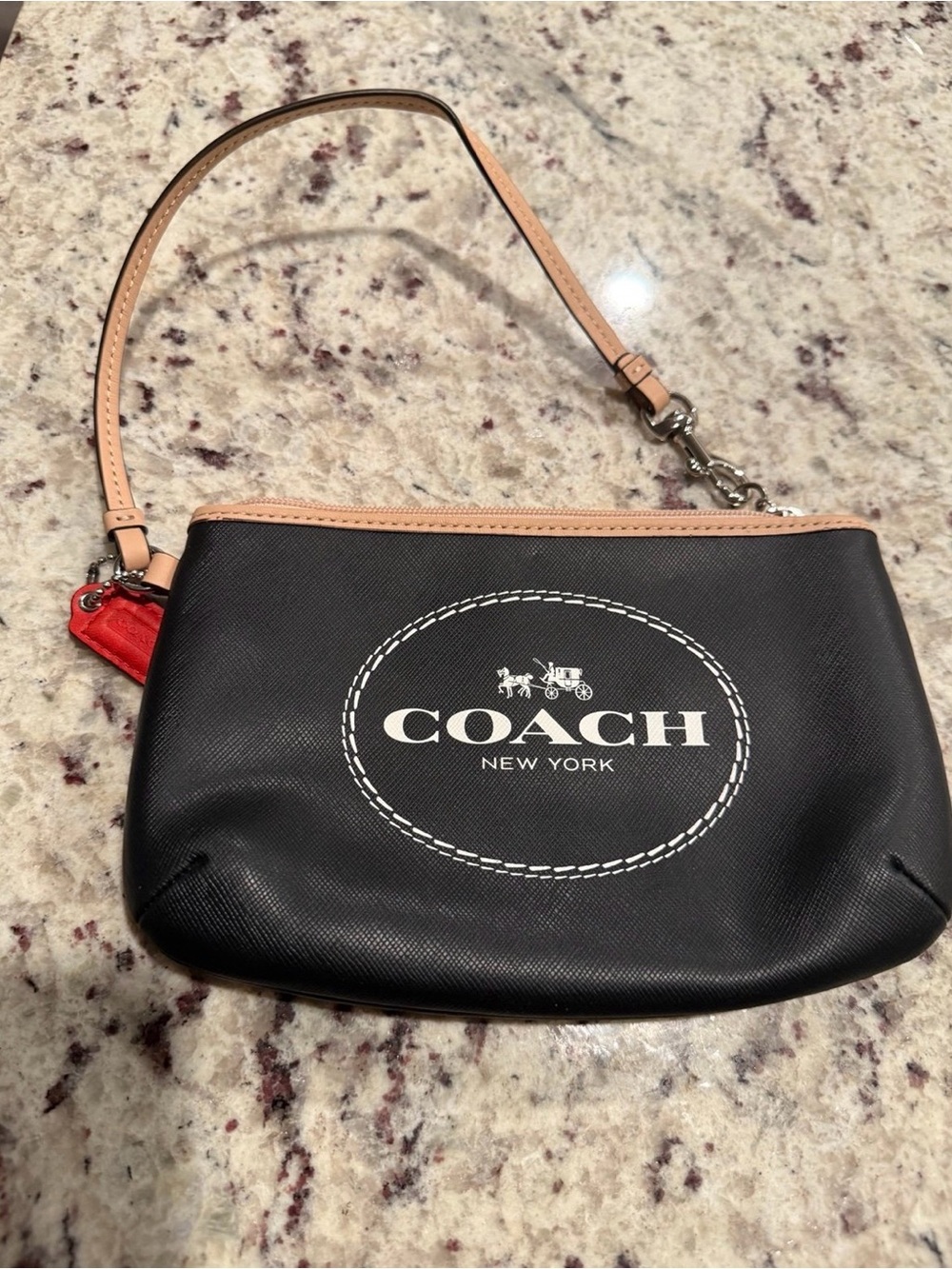 Coach Black Wristlet with Natural Trim and Red Tag